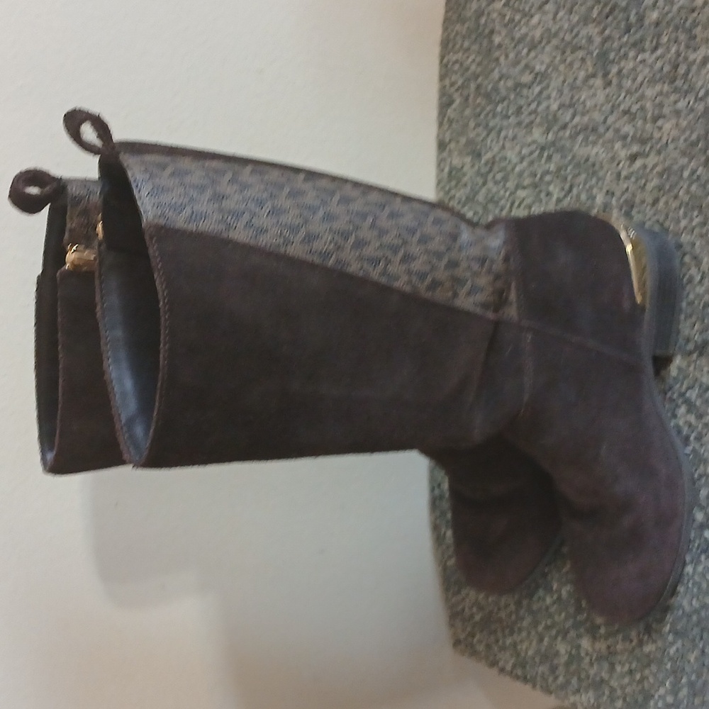 Michael Kors Finley riding boot brown suede and coated canvas size 13